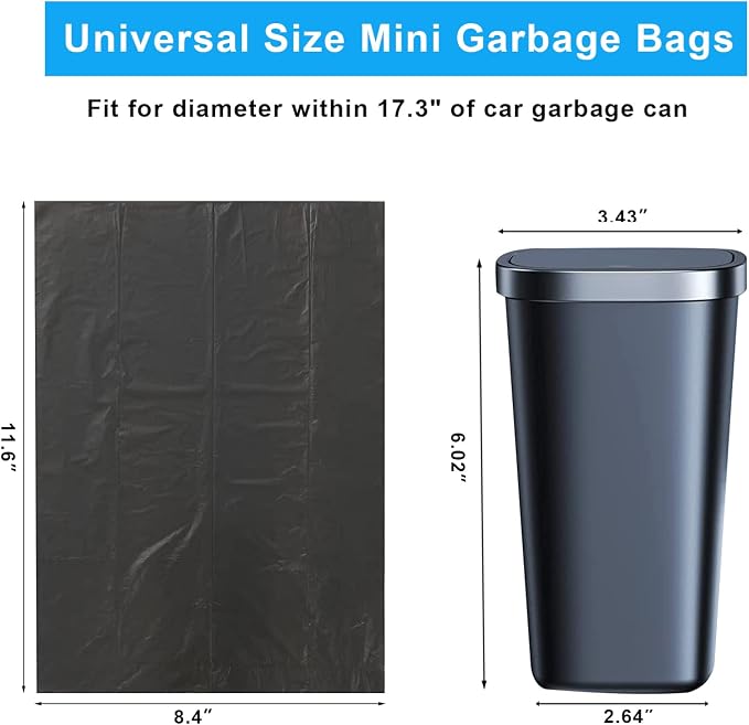 Mini Trash Bags, [9 Roll] Car Trash Bag,[PE]Mini Garbage Bags for Car Trash Can with Tear-Resistant Black Discreet Design Perfect Waste Disposal for Pet Home Office On-The-Go Travel