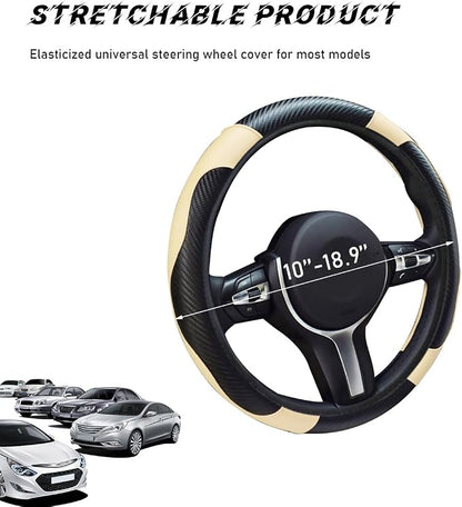 povtii Car Steering Wheel Cover, 15 Inch Leather Breathable Auto Steering Wheel Protector, Comfortable Non-Slip Vehicle Steering Wheel Covers, Universal Car Accessories (Beige, with Lining)