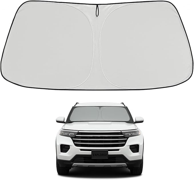 Proadsy 2026 Upgrade Windshield Sun Shade Custom Fit Ford Explorer 2020-2025 2026 4-Layer Foldable Front Sunshade Protector Sun Visor Blocks UV Rays Keep Car Cooler