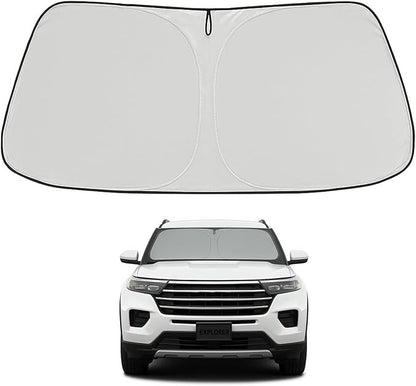 Proadsy 2026 Upgrade Windshield Sun Shade Custom Fit Ford Explorer 2020-2025 2026 4-Layer Foldable Front Sunshade Protector Sun Visor Blocks UV Rays Keep Car Cooler