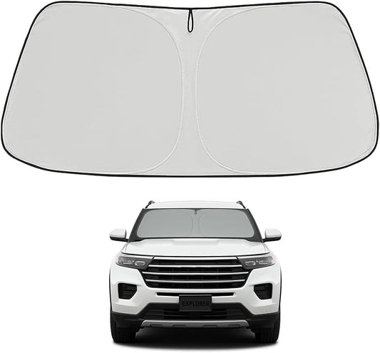 Proadsy 2026 Upgrade Windshield Sun Shade Custom Fit Ford Explorer 2020-2025 2026 4-Layer Foldable Front Sunshade Protector Sun Visor Blocks UV Rays Keep Car Cooler