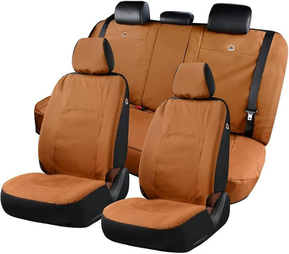 Coverado Car Seat Covers Front, Canvas Universal Seat Covers for Cars, 2-Pack Car Seat Cushions, Auto Seats Protectors for Kids & Dogs, Driver Seat Covers Fit for Most Vehicles Trucks SUVs/Khaki