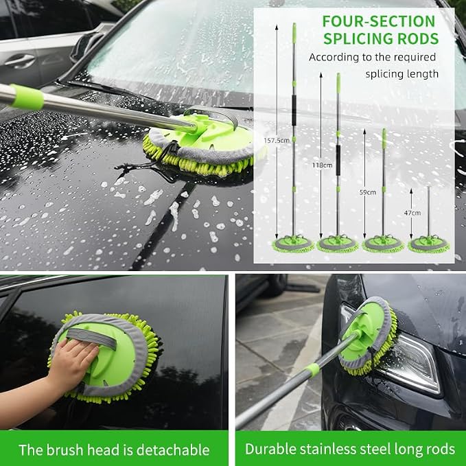 Car Detailing Kit Exterior, Car Wash Brush Kit with Long Handle 10pcs Set, Car Windshield Cleaner, Professional Car Care kits, Car Detailing Brush Set, Car Cleaning Drill Brush Kit with Extension Pole