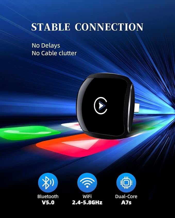 Wireless CarPlay Adapter for iPhone ＆ Android,2025 Update, Plug and Play, Small Size,Fast and Stable Connection Wireless Adapter for CarPlay