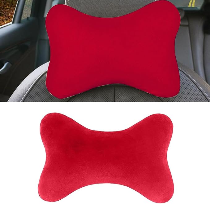 Car Headrest Pillow, Soft & Comfortable Memory Foam Car Neck Pillow for Driving Fatigue Relieve, Universal Cars Head Rest Pillows with Adjustable Strap, Car Interlor Accessorles (Red)