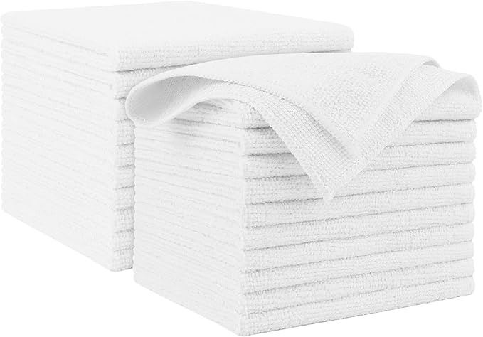 AIDEA Microfiber Cleaning Cloth White 20PK, Microfiber Towels for Cars, Premium Car Cloths, Dusting Cloth Lint Free Cleaning Rags for SUVs, House, Kitchen, Window, Workshops,12×12"