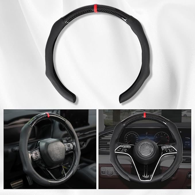 Car Steering Wheel Cover Napa Leather Non Slip Vehicle Steering Wheel Cover Protector, Quick Install Comfy Automotive Interior Decor, Universal fit 14½ to 15 inches Car Pickup SUV 14.5 to 15 inches