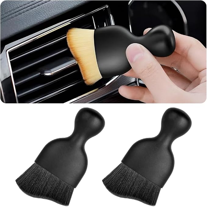 Blilo 2PCS Car Interior Detailing Brush with Dust Cover, Auto Soft Hair Cleaning Brushes, Scratch Free Curved Dirt Collectors, for Vehicle Dashboard Air Conditioner Vents Leather Computer (Balck/2PCS)