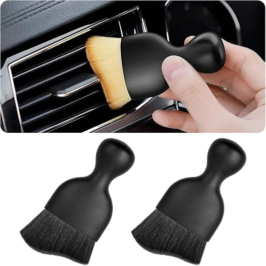 Blilo 2PCS Car Interior Detailing Brush with Dust Cover, Auto Soft Hair Cleaning Brushes, Scratch Free Curved Dirt Collectors, for Vehicle Dashboard Air Conditioner Vents Leather Computer (Balck/2PCS)