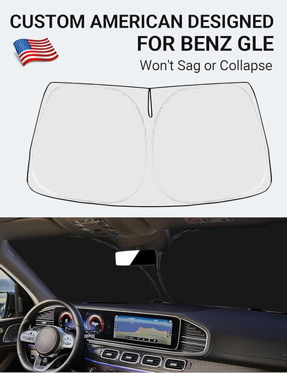 Proadsy Windshield Sun Shade Custom Fit Mercedes Benz GLE 2020-2024 2026 4-Layer Foldable Front Sunshade Protector Sun Visor Blocks UV Rays Keep Car Cooler