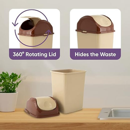 Superio Mini Desktop Trash Can with Swing Top Lid Portable Plastic Garbage Can for Countertop, Desktop, Make up Vanity, Bathroom, Car, Under Sink, Dorm, Compact Waste Bin 5 L, 1.25 Gal (3, Beige)