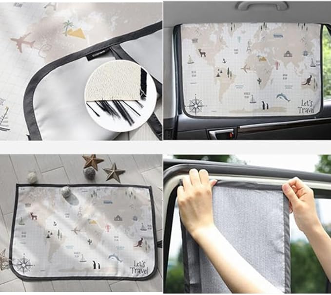 Magnetic Car Sun Shade Curtain for Side Window – Sun Blocker and UV Protector for Baby, Kids, and Pets – Universal Fit with Built-in Magnets for Steel-Framed Door (WorldTravel)