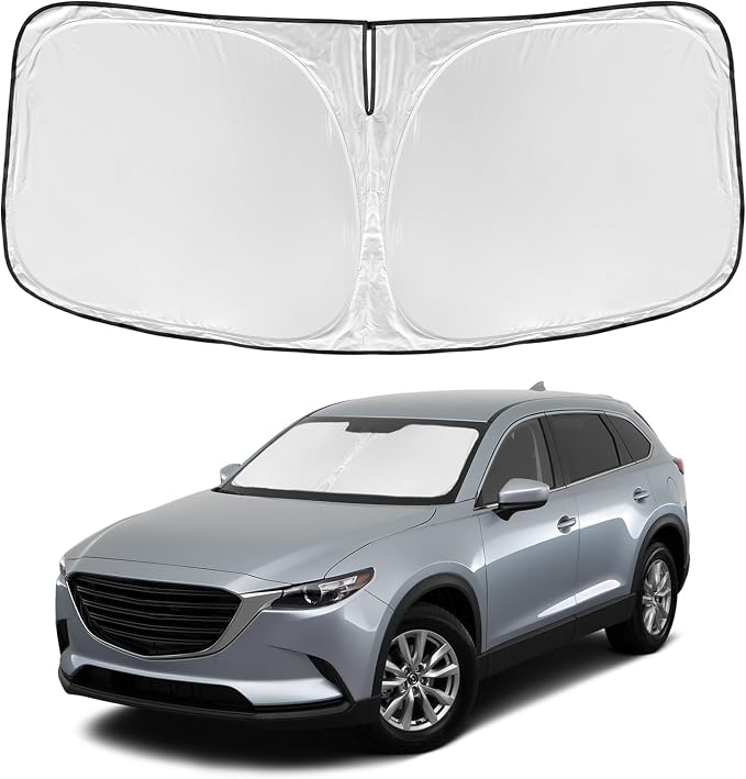 for Mazda CX-9 2016-2025 2026 Windshield Sun Shade - 4 Layers Car Sunshades for Front Windows Shade Cover Custom Fit CX-9 Sun Visor 250T Retractable Shade Blocks UV Rays Car Accessories