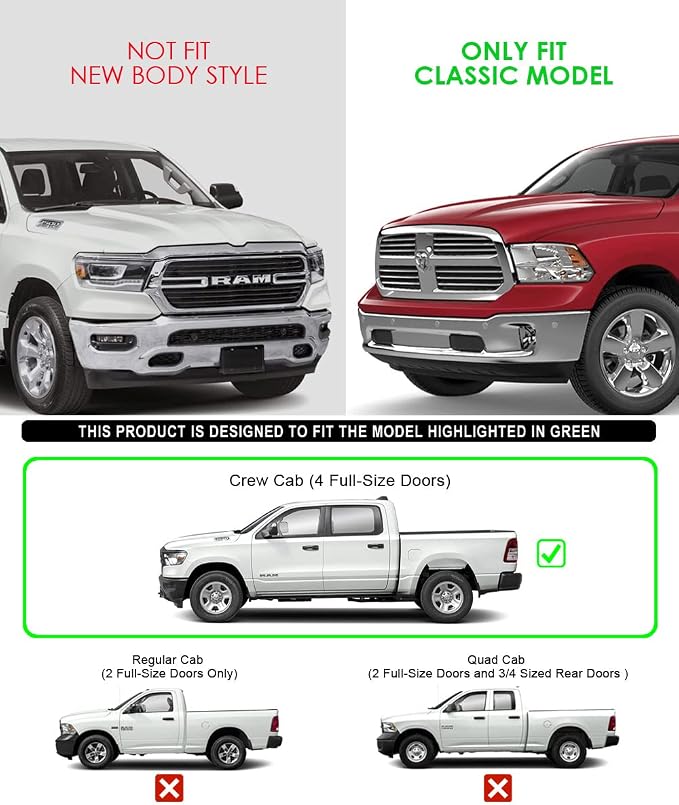 APS Black Stainless Steel Running Boards Style Compatible with Ram 1500 2009-2018 Crew Cab & Ram 2500 3500 2010-2026 (Side Steps Bars) 6in Wide