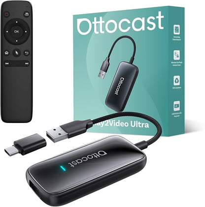 OTTOCAST Play2Video Ultra with Wireless Air Mouse Remote Control Set, Carplay Adapter 2026 Upgrade Compatible with Wireless CarPlay/Android Auto