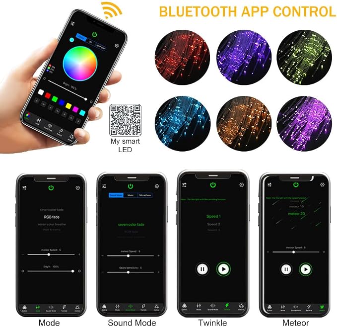 Twinkle Starlight Headliner Light-1000pcs* 0.02in* 9.8ft Fibers kit | Twinkle Effect,APP/Remote Control ,Sound Activated ,Muisc Sync ,for Car Home Star Ceiling Decor