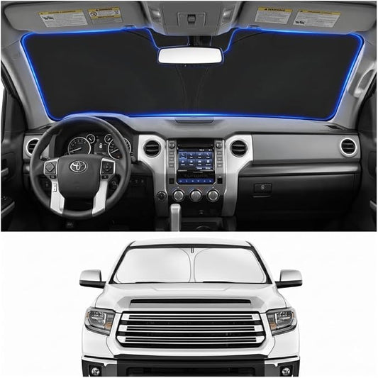 Custom Fit Windshield Sun Shade for Toyota Tundra 2007-2021 | Custom Fit Windshield Cover, Blocks UV Rays, Double-Layer Heat Shield, Durable Frame, Easy Fold & Storage