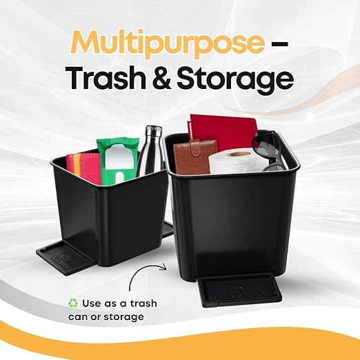 Car Trash Can with Stability Wings – Leakproof Portable Garbage Bin for Fabric & Rubber Mats – Compact Durable Plastic Auto Organizer for Cars, SUVs, Trucks (Black, Small)