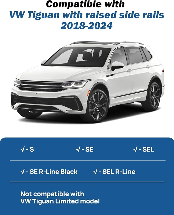 JOYTUTUS Lockable Roof Rack Cross Bars Compatible with Volkswagen VW Tiguan 2018-2026(Not for Limited) Taos 2022-2026, Heavy Duty Aluminum Anti-Theft Roof Rails Crossbars Luggage Racks