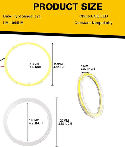 Qasim 1-Pair White 120MM 93SMD COB LED Halo Ring Angel Eyes DRL Led Fog light Warning Light with lampshade Cover 12V 24V