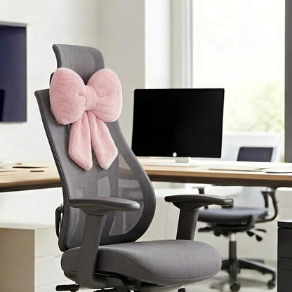 Sexysamba 2 Pcs Plush Bow Car Headrest Neck Pillow Cute Bow Pillow for Car Seat Décor Soft Neck Support for Comfortable Driving Traveling Office Fluffy Head Rest Cushion, Pink
