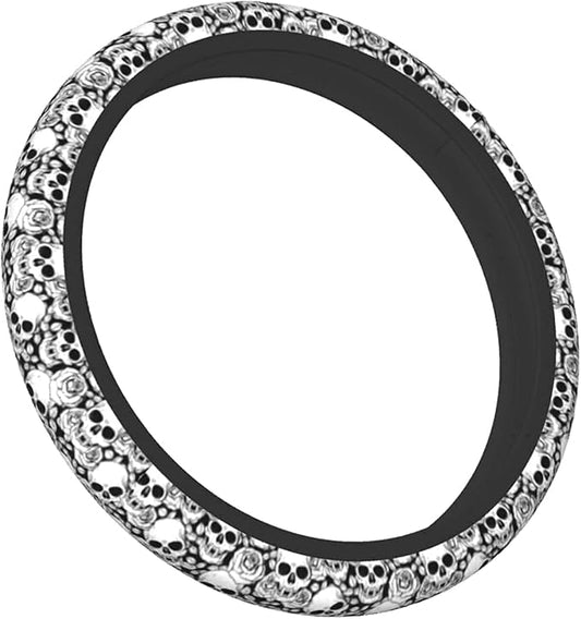 Skull Steering Wheel Cover Non Slip Black and White Neoprene Steering Wheel Protector Covers Universal 15 inch for Women Men Car Accessories