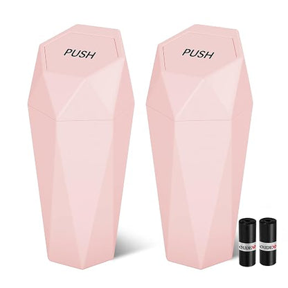 Car Trash Can with Lid - 2-Pack, Interior Accessories for Vehicles, Leakproof Garbage Can with 30 Detachable Trash Bags, Multipurpose Organizers and Storage Solutions for Home and Office (Pink)
