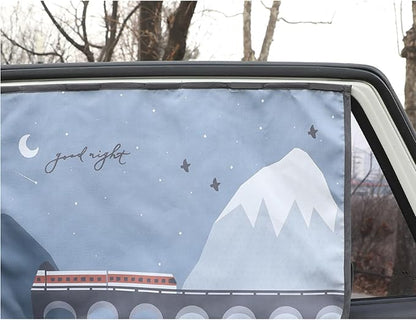 Magnetic Car Sun Shade Curtain for Side Window – Sun Blocker and UV Protector for Baby, Kids, and Pets – Universal Fit with Built-in Magnets for Steel-Framed Door (Bebe Train)