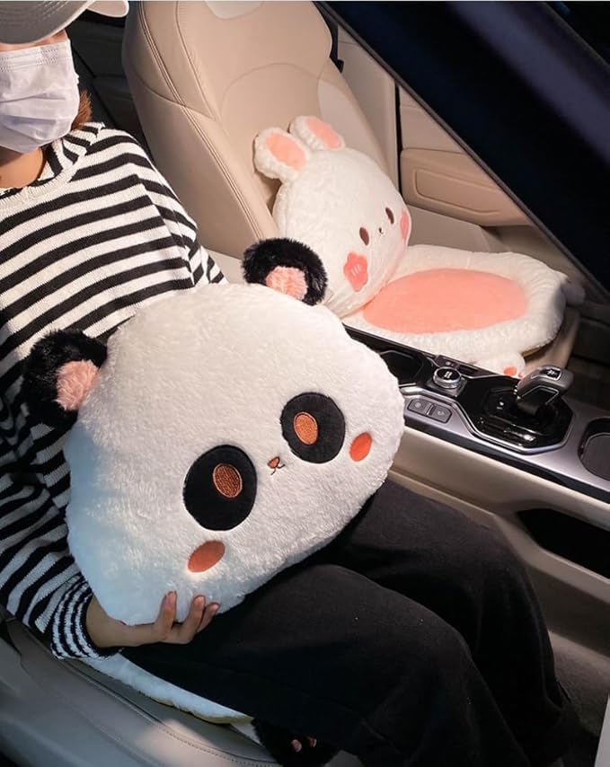 Cartoon Car Seat Cushion Lumbar Support Pillow and Neck Pillow, Cute Car Seat Pillow Headrest Pillow Back Support for Driving Fatigue Relief,for Office Chair Truck SUV (Rabbit Lumbar)