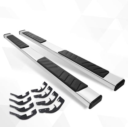 [Pair] 5 Inch Chrome Stainless Running Boards Side Steps Nerf Bars Compatible with 07-19 Chevy Silverado/GMC Sierra Crew Cab