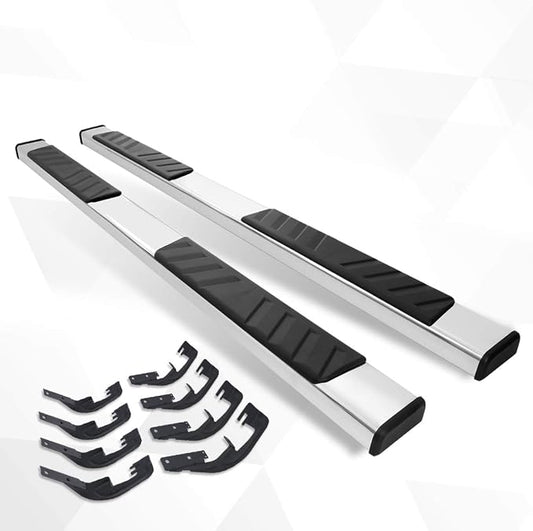 [Pair] 5 Inch Chrome Stainless Running Boards Side Steps Nerf Bars Compatible with 07-19 Chevy Silverado/GMC Sierra Crew Cab