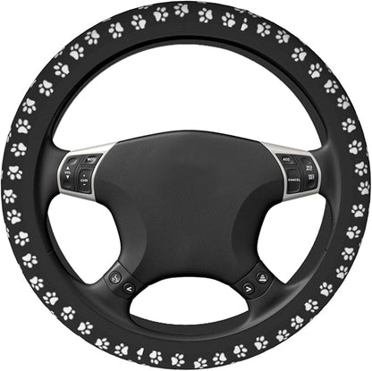 Dog Cat Paw Print Steering Wheel Cover for Women 14 15 inch Universal Cute Car Steering Wheel Accessories Paw Print Breathable Steering Wheel Protector