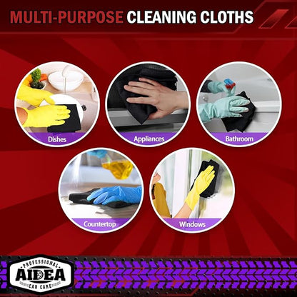 AIDEA Microfiber Cleaning Cloth Black, 800PK, Microfiber Towels for Cars, Shop Towels Cleaning Rags, Premium Wash Cloths, Absorbent Towel for SUVs, House, Kitchen, Commercial, Cleaning Supplies 12×12"