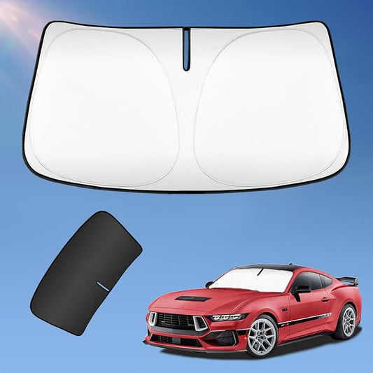 Sun Shade Sunshade for Ford Mustang 2015-2025 2026 Windshield Cover, 4-Layers Sun Shield 250T Silver Coating Sun Visor Foldable Window Shade Blocks UV Rays Car Accessories (NOT for Mach-E)