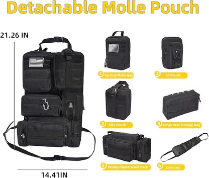 Tactical Car Seat Back Organizer,Tactical Molle Seat Back Organizer with 6 Detachable Molle Pouch,Universal Fits for Car Truck Jeep Vehicle Black