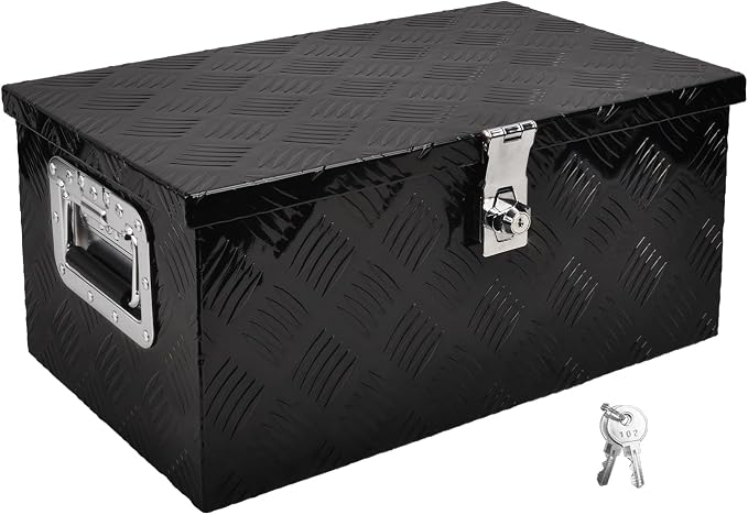 20 Inch Aluminum Truck Bed Tool Box, 5 Bar Tread Truck Tool Box with Lock&Keys, Heavy Duty Waterproof Flatbed tool box for Vans, Trailers, RVS，Trucks, Black(20"X12"X9.5")