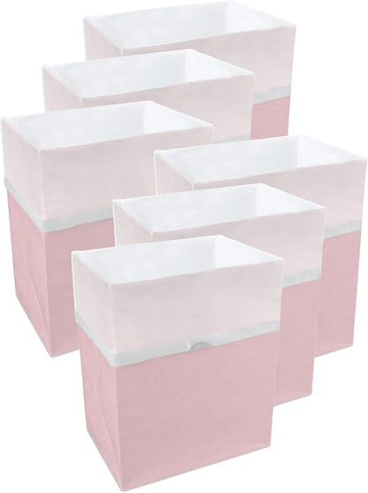 Clean Cubes 13 Gallon Disposable Pop-Up Trash Cans (6-Pack) with Fitted Bags – Foldable Garbage & Recycling Bins for Parties, Events & Kitchen (Pink, 17" H x 13.5" W x 10" D)