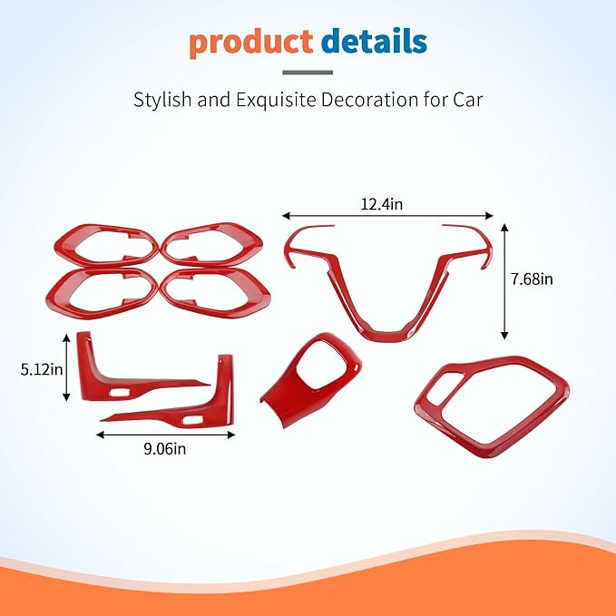 JeCar 9pcs Set Red Interior Trim Kit for 2014-2018 Jeep Cherokee Interior Accessories