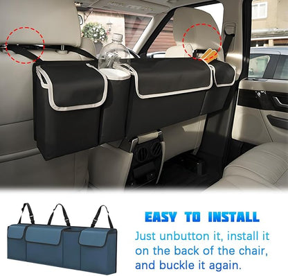 Car Trunk Organizer with Lid, Large Waterproof Vehicle Backseat Hanging Storage Bag with 4 Pockets & Adjustable Straps, Collapsible Automotive Interior Cargo Bag, Universal Fit (Blue)