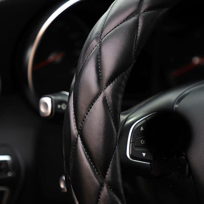 YHONGJT Soft Microfiber Leather Steering Wheel Cover, Universal 15 Inch for Women Girls, Fit Vehicles, Sedans, SUVs, Vans, Trucks - Black