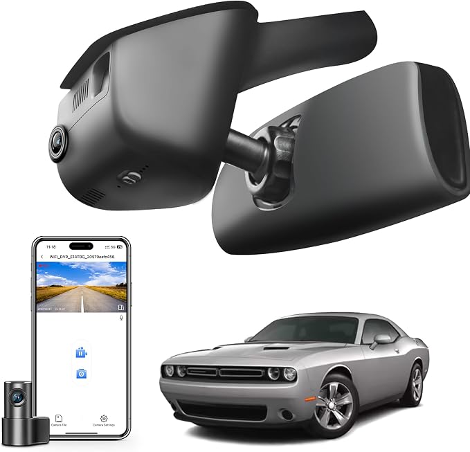 4K & Rear 1080P Dash Cam Custom Fit for Dodge Challenger 2015 2016 2017 2018 2019 2020 2021 2022 2023(Model A), GT R/T SXT SRT Hellcat R/T Scat Pack,Integrated OEM Look, WiFi & App,GPS, 128GB Card
