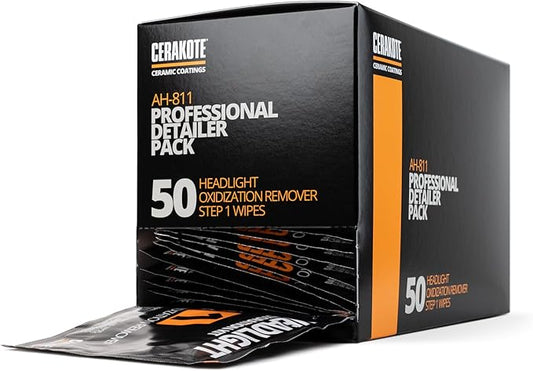 CERAKOTE® Ceramic Headlight Restoration Professional Detailer Pack (50 Step 1 Oxidation Removing Wipes) - Easily Remove Oxidation from Old and Faded Headlights