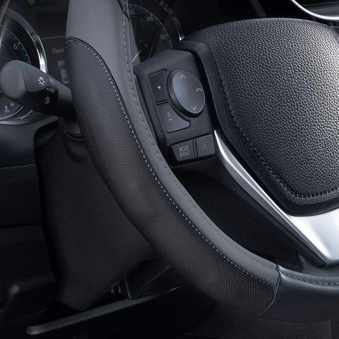 Motor Trend SportDrive Faux Leather Steering Wheel Cover, Standard 15 inch Size, Two-Tone Black & Dark Gray, Car Steering Wheel Cover for Truck Van SUV Auto