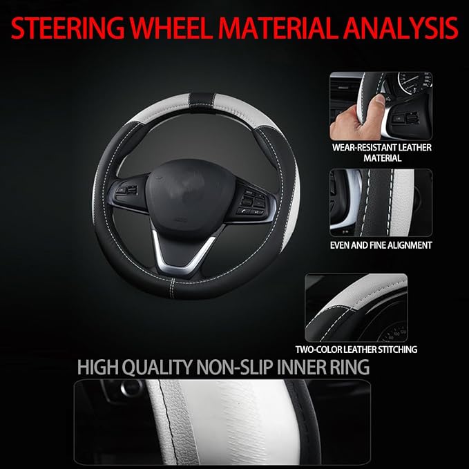 BESULEN Car Steering Wheel Cover, Soft Leather Steering Wheel Protector, Universal Non-Slip Steering Wheel Covers, Comfortable Grip Sweat-Absorbent, Automotive Interior Accessories