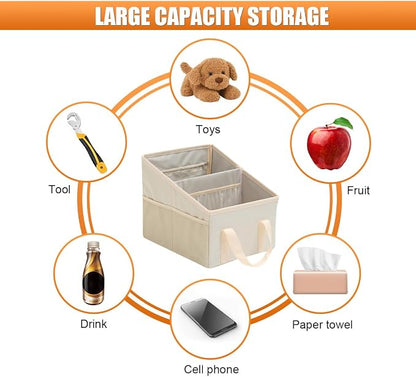 Craedli Car Seat Organizer, Collapsible Trunk Organizer Backseat Car Storage Box with 2 Compartments and Multiple Pockets, Passenger Seat Organizer with Handles for Front/Back Consoles (Beige)