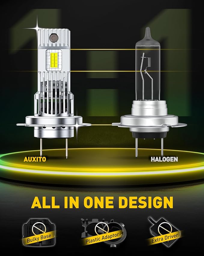 AUXITO Upgraded H7 LED Bulbs, 900% Super Bright, Wireless H7LL Lights, with Fan, 6500K Cool White, 1:1 Mini Halogen Size, Long Lifespan, 2PCS