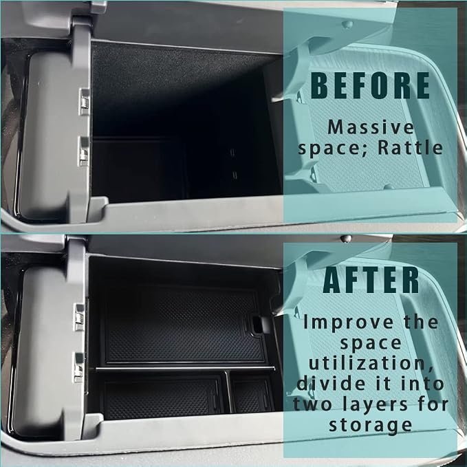 BestEvMod for Rivian R1T & R1S Accessories Center Console Organizer Tray Armrest Storage Box ABS Material with PVC Trim Compatible with Rivian R1T/R1S 2022-2025 2026 Accessories(W/O Coin.Black)