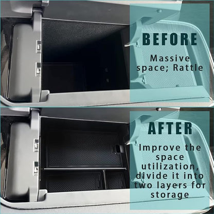 BestEvMod for Rivian R1T & R1S Accessories Center Console Organizer Tray Armrest Storage Box ABS Material with PVC Trim Compatible with Rivian R1T/R1S 2022-2025 2026 Accessories(W/O Coin.Black)