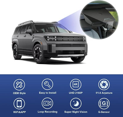 Fitcamx 4K Dash Cam Suitable for Hyundai Santa Fe 2024-2026 (Part No#P6000), OEM Factory Look, UHD 2160P Video, Built-in WiFi & APP, Loop Recording, G-Sensor, Plug & Play, 64GB Card