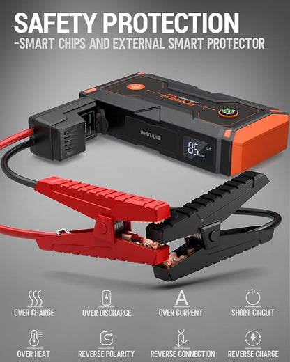 Powrun P-ONE Jump Starter, 2000A Portable Jump Box - Car Jump Starter Battery Pack for up to 8.0L Gas and 6.5L Diesel Engines, 12V Battery Jump Starter with Carry Case (Orange)